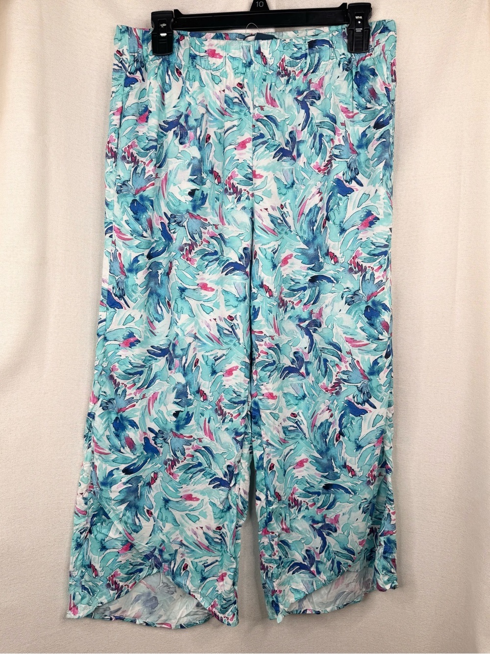 Island Collection Palazzo Pants Womens Small Tropical Floral Wide Leg Cross hem